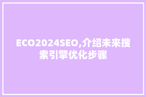 ECO2024SEO,介绍未来搜索引擎优化步骤
