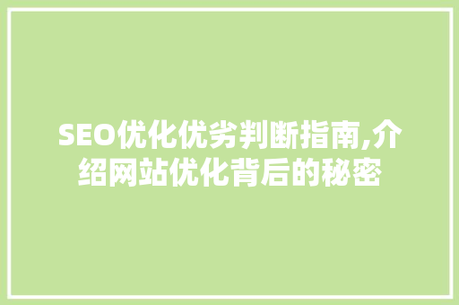 SEO优化优劣判断指南,介绍网站优化背后的秘密