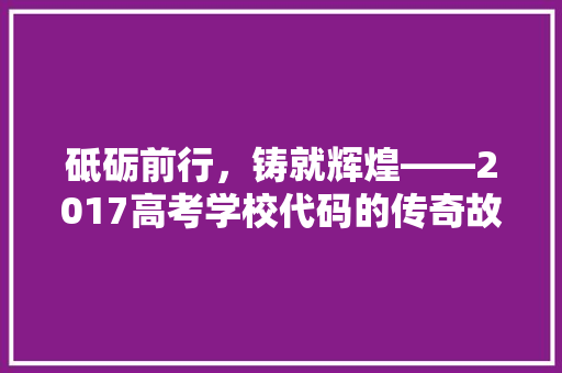 砥砺前行，铸就辉煌——2017高考学校代码的传奇故事