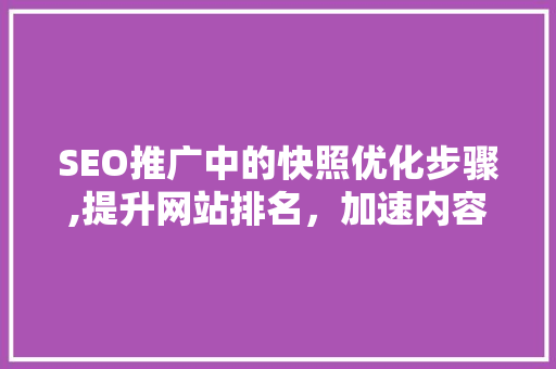 SEO推广中的快照优化步骤,提升网站排名，加速内容传播