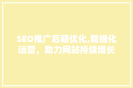 SEO推广后期优化,精细化运营，助力网站持续增长