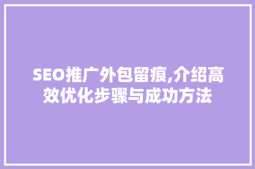 SEO推广外包留痕,介绍高效优化步骤与成功方法