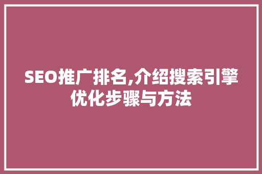 SEO推广排名,介绍搜索引擎优化步骤与方法
