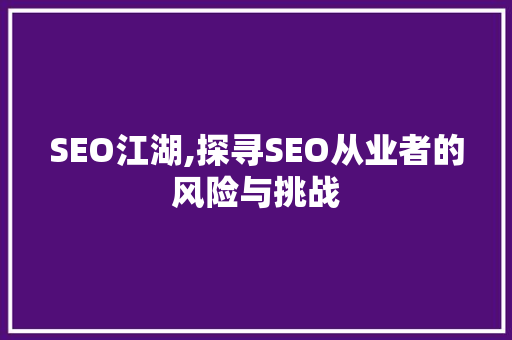 SEO江湖,探寻SEO从业者的风险与挑战