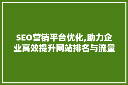 SEO营销平台优化,助力企业高效提升网站排名与流量