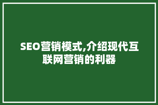 SEO营销模式,介绍现代互联网营销的利器