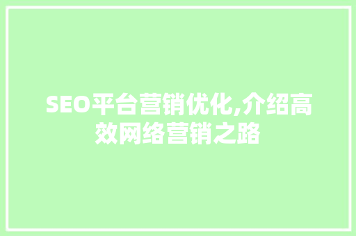 SEO平台营销优化,介绍高效网络营销之路