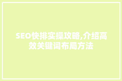 SEO快排实操攻略,介绍高效关键词布局方法